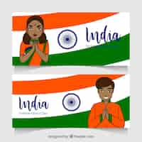 Vector gratuito banners del día de la independencia de la india con mujer