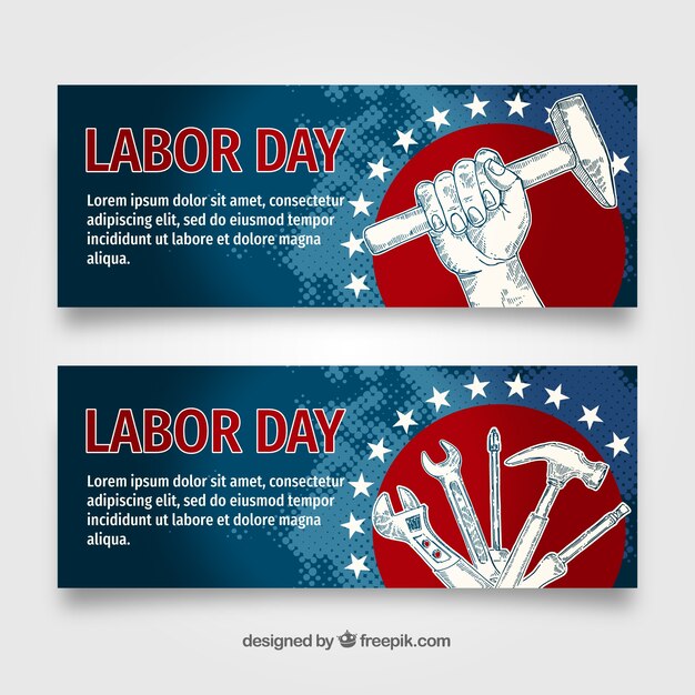 Vector gratuito banners de día laboral con herramientas