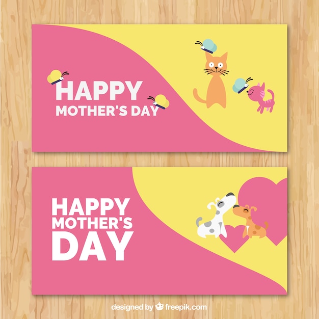 Vector gratuito banners del día de la madre a color con animales