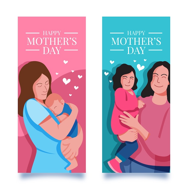 Vector gratuito banners del día de la madre en diseño plano