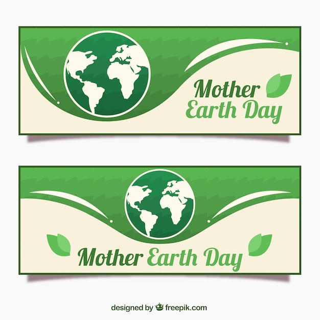 Vector gratuito banners del día de la madre tierra con planeta tierra y hojas