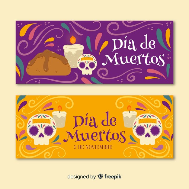 Banners de dia de muertos dibujados a mano