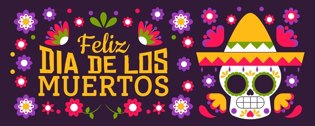 Banners de dia de muertos en diseño plano