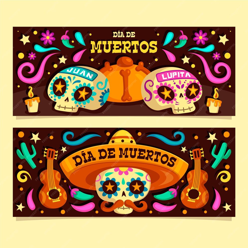Banners de dia de muertos en diseño plano Vector Gratis Banners de dia de muertos en diseño plano Vector Gratis