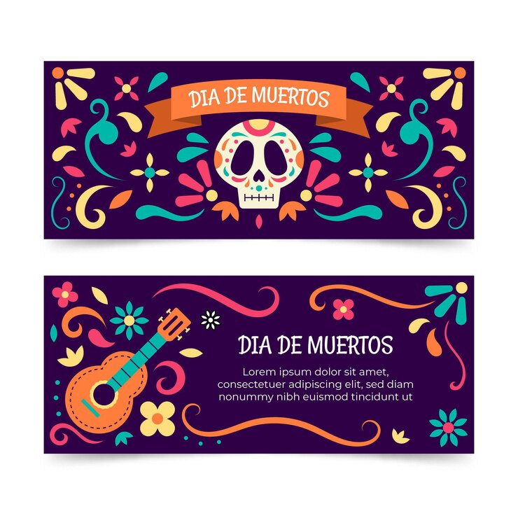 Vector gratuito banners de dia de muertos en diseño plano