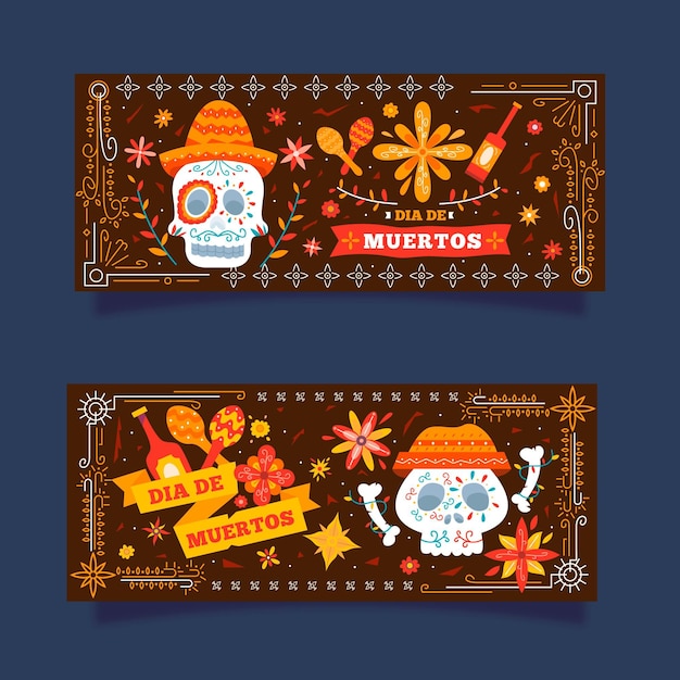 Vector gratuito banners de dia de muertos vintage