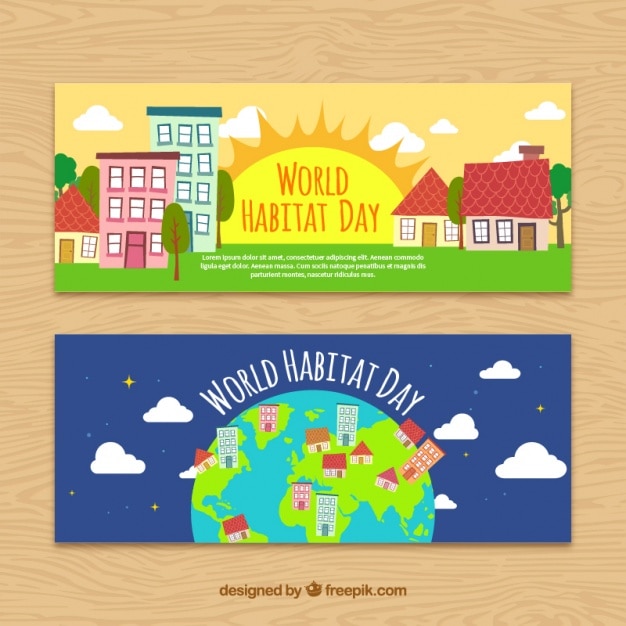 Banners del día mundial del hábitat con ciudades