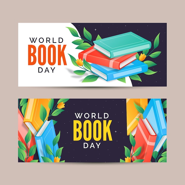 Vector gratuito banners del día mundial del libro degradado