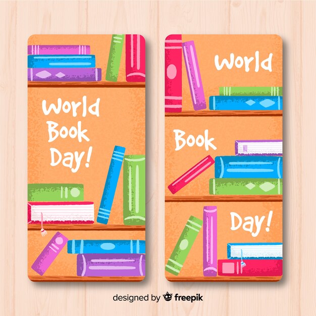 Banners del día mundial del libro dibujado a mano