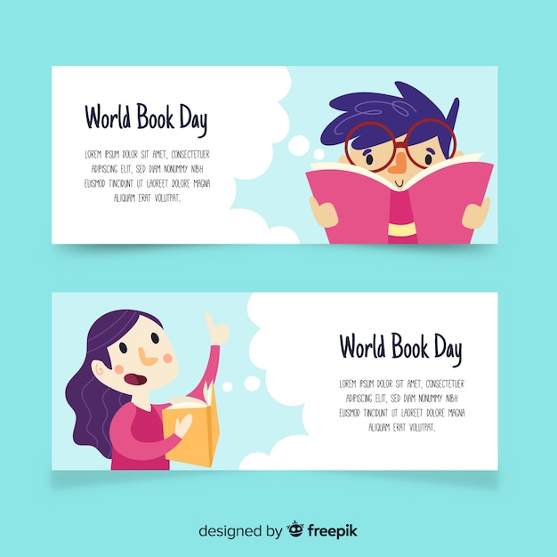 Vector gratuito banners del día mundial del libro dibujados a mano