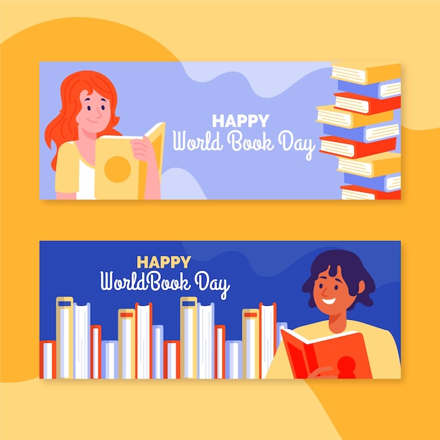 Banners del día mundial del libro dibujados a mano