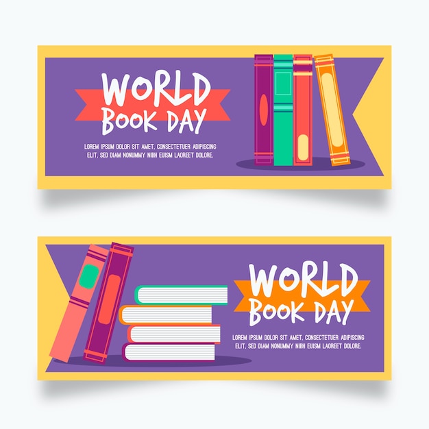 Banners del día mundial del libro de diseño plano