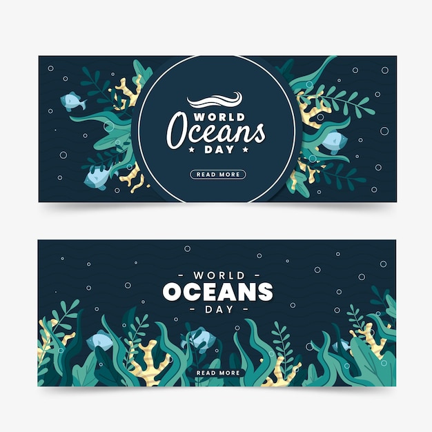 Vector gratuito banners del día mundial de los océanos con vegetación marina