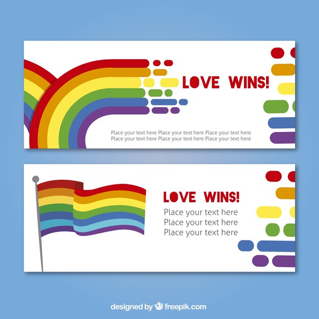 Banners del día del orgullo con bandera y arcoiris