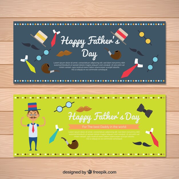 Vector gratuito banners del día del padre con artículos masculinos decorativos