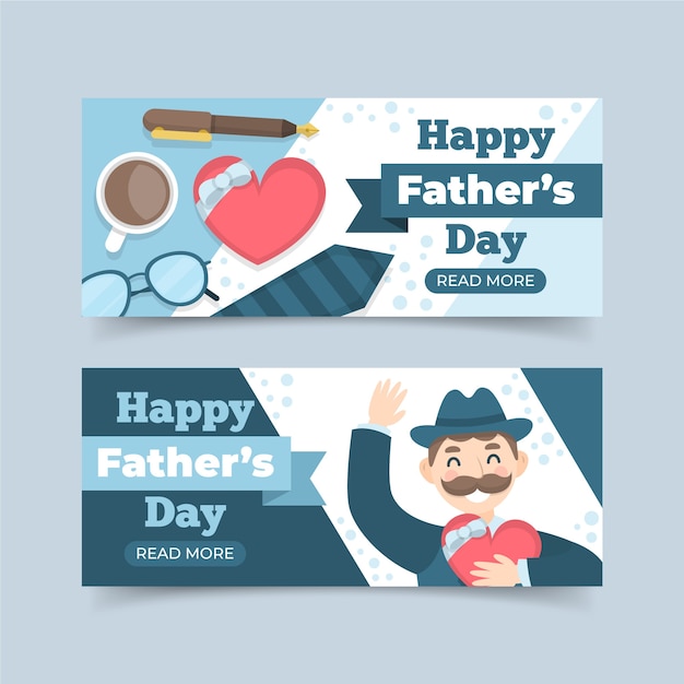 Vector gratuito banners del día del padre de diseño plano