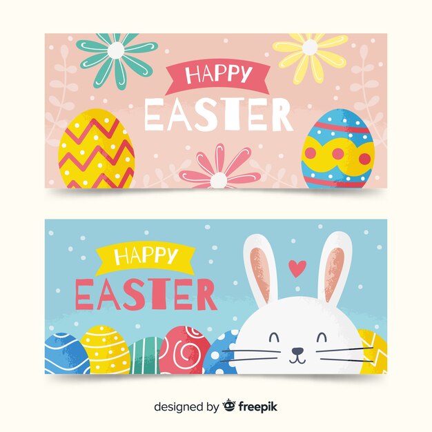 Banners del día de pascua dibujados a mano