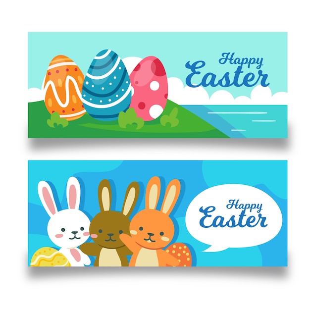 Vector gratuito banners del día de pascua de diseño dibujado a mano