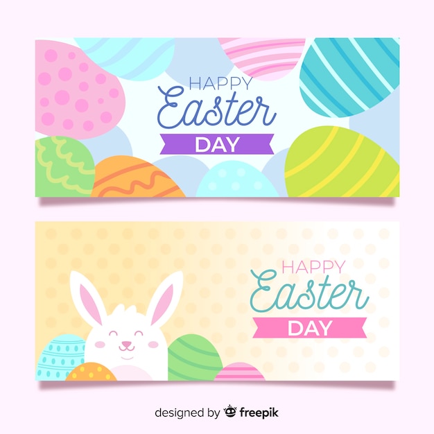 Vector gratuito banners del día de pascua en diseño plano