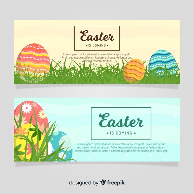 Banners del día de pascua en diseño plano