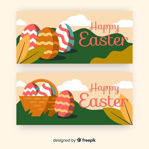 Banners del día de pascua en diseño plano