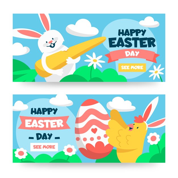 Banners del día de Pascua en diseño plano