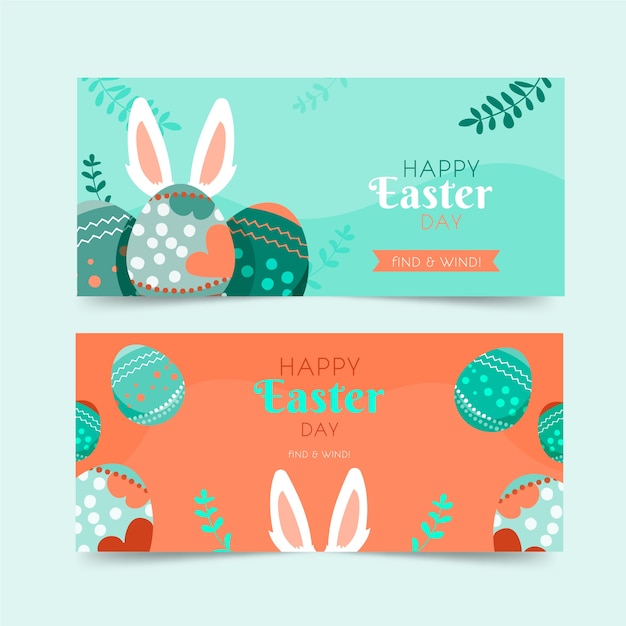 Vector gratuito banners del día de pascua en diseño plano