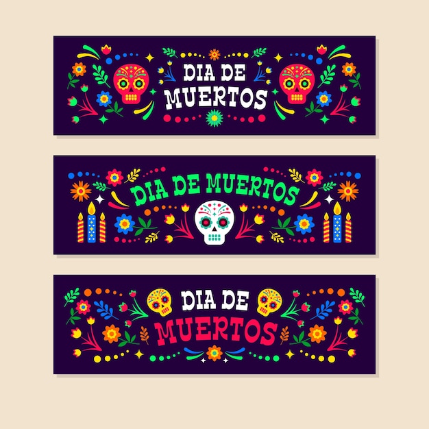 Banners de día plano de diseño plano