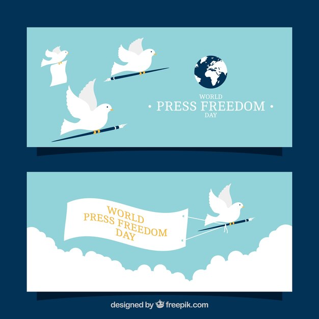Banners del día de la prensa libre con palomas 