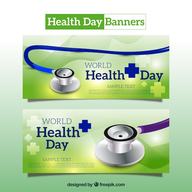 Banners del día de la salud con fonendoscopio 