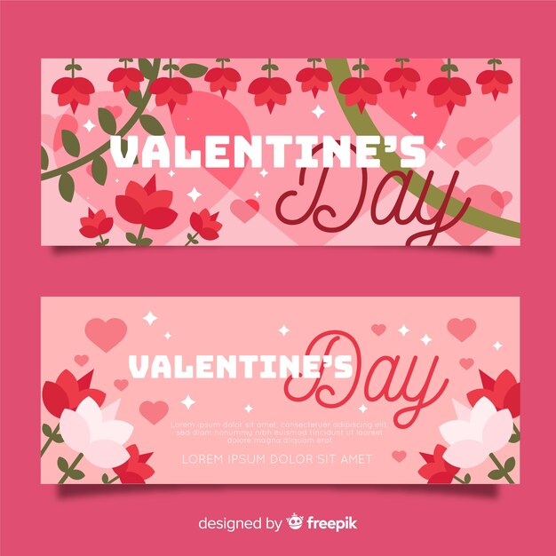 Banners del día de san valentín en diseño plano