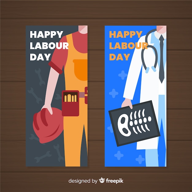 Vector gratuito banners del día del trabajador dibujados a mano