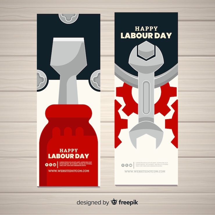 Vector gratuito banners del día del trabajador en diseño plano