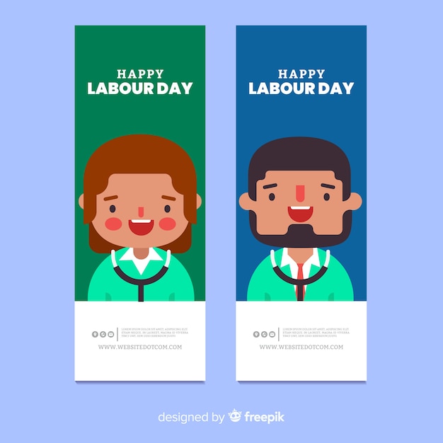 Banners del día del trabajador en diseño plano