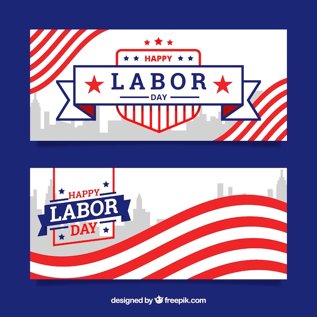 Vector gratuito banners del día del trabajo de america con diseño plano