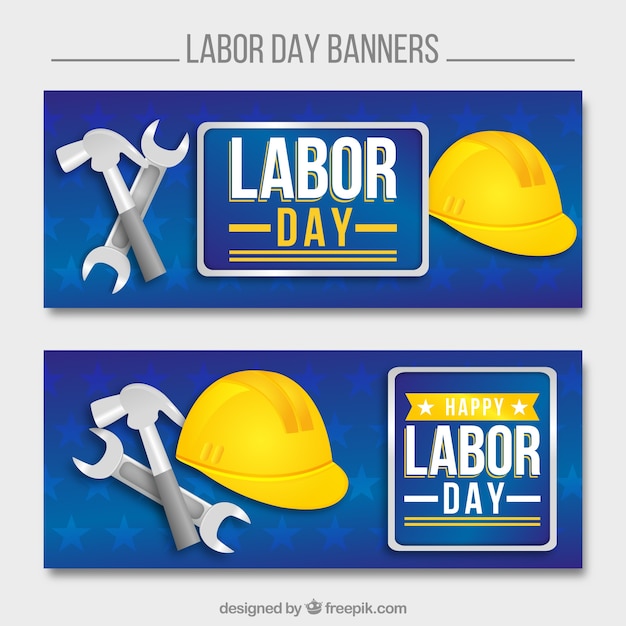 Vector gratuito banners del día del trabajo con caso y herramientas