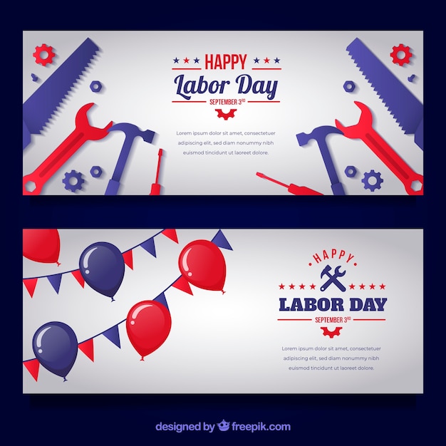 Vector gratuito banners del día del trabajo en ee.uu. con diseño plano