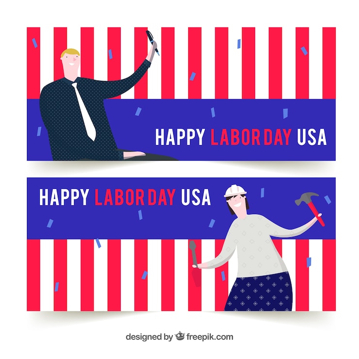 Vector gratuito banners del día del trabajo con trabajadores