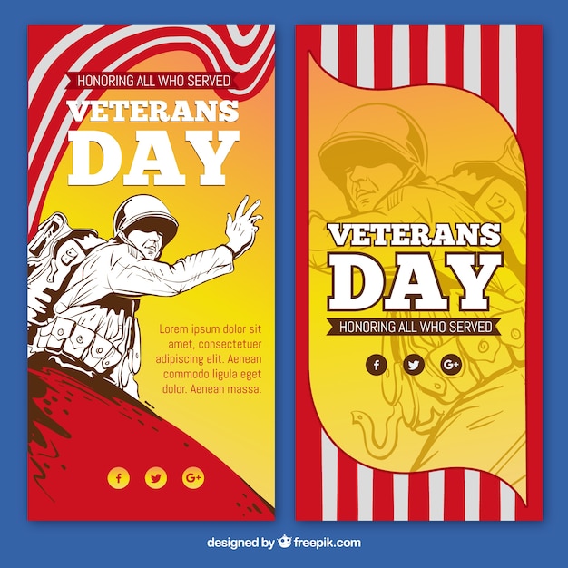 Vector gratuito banners del día de los veteranos con ilustración