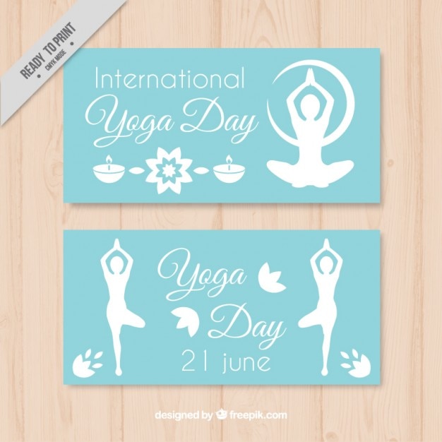 Vector gratuito banners del día de yoga con siluetas
