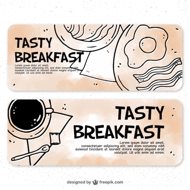 Vector gratuito banners dibujados a mano de desayunos sabrosos