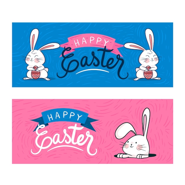 Vector gratuito banners dibujados a mano del día de pascua