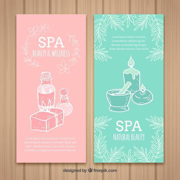 Banners dibujados a mano para el spa