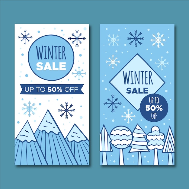 Vector gratuito banners dibujados a mano venta de invierno