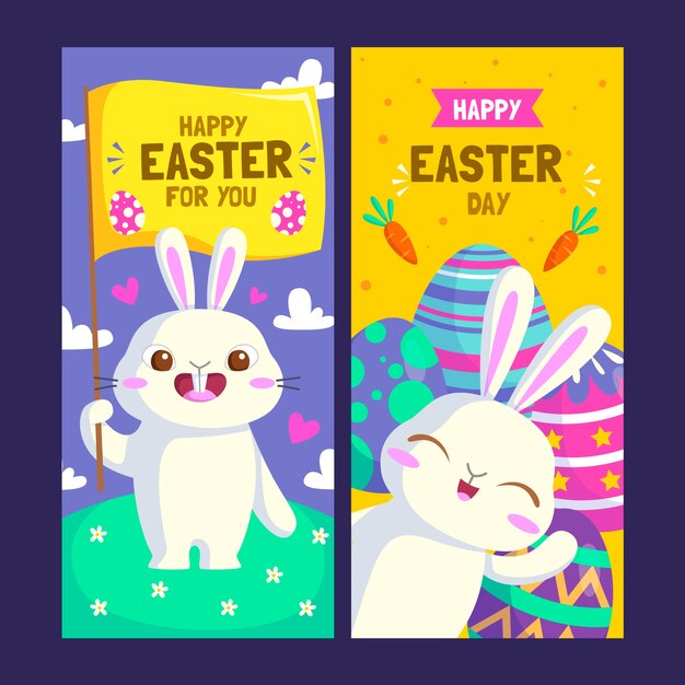 Banners de diseño plano día de pascua