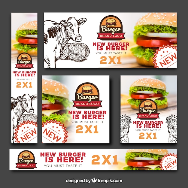 Banners divertidos con hamburguesa deliciosa