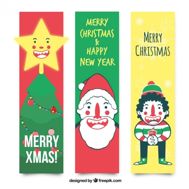 Vector gratuito banners divertidos de navidad coloridos
