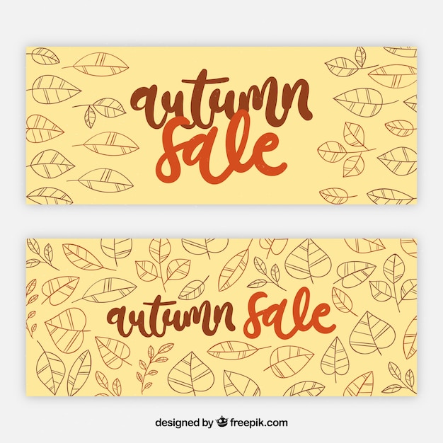 Vector gratuito banners divertidos de rebajas de otoño a mano