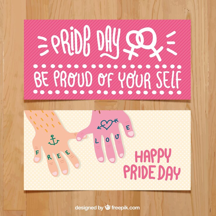 Vector gratuito banners divertidos rosas del día del orgullo 