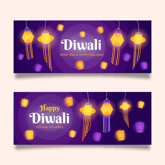 Vector gratuito banners de diwali con lámparas